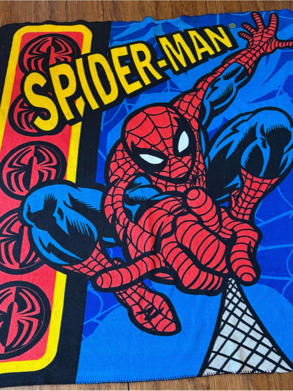 Y2K Spiderman Throw Blanket - Red, Blue & Yellow Comic Art Vintage